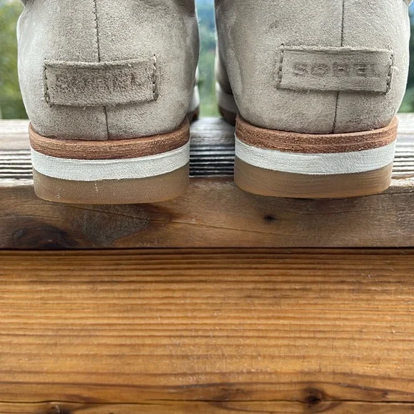 SOREL Sneakchic Alpine Suede Leather Shearling Boots Beige Gray Women’s Size 9 - Picture 6 of 15